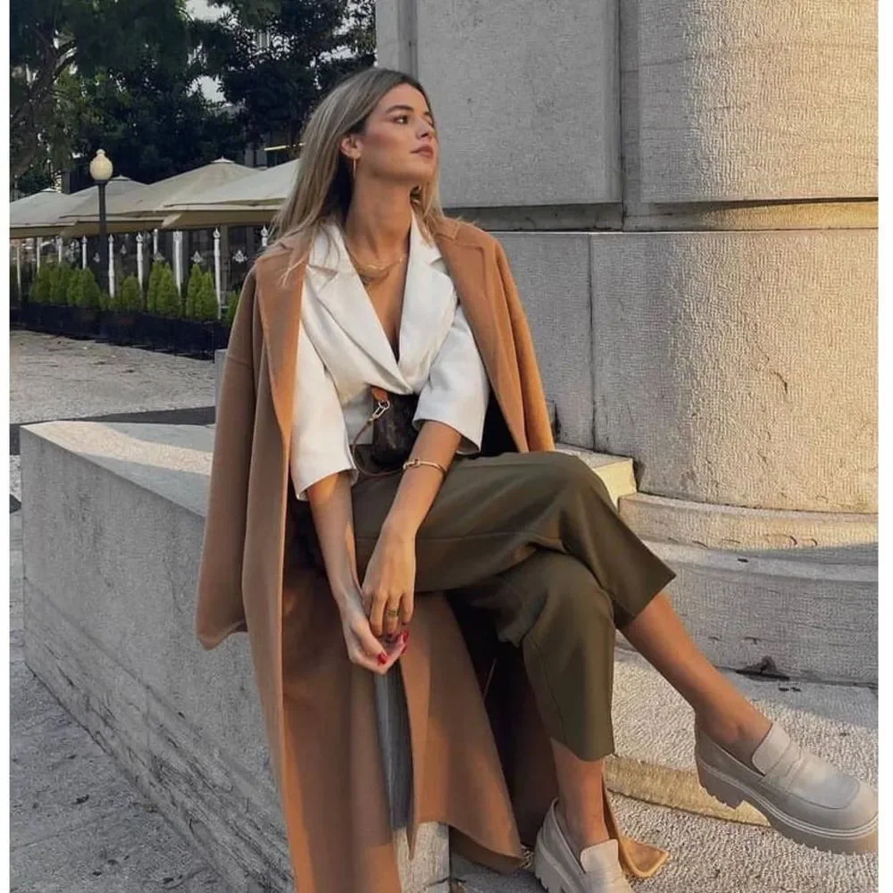 Mango Wool Blend Belted Coat Bloggers Fav New - Picture 11 of 16